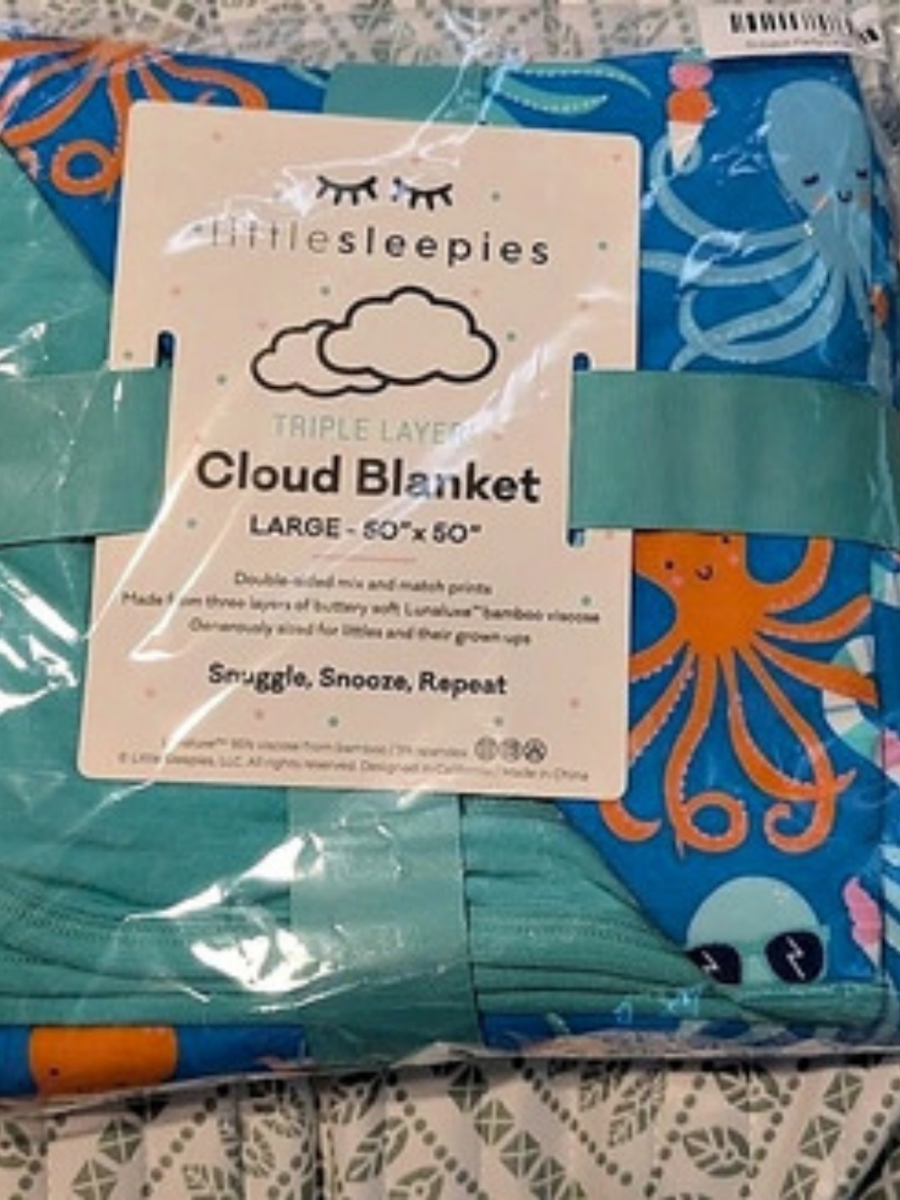 Little Sleepies Octopus Party Large Cloud Blanket Blue & Orange